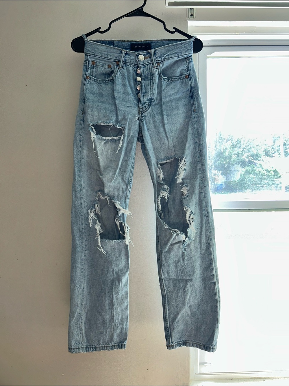 Aeropostale Light Wash Denim Jeans with Gold Stitching